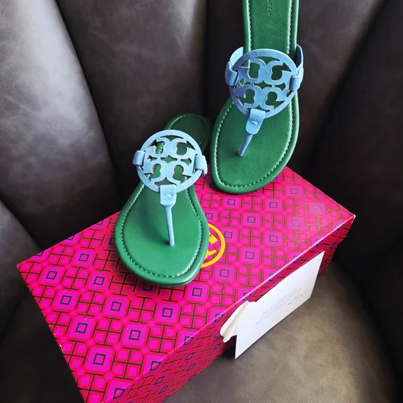 Tory Burch Emerald Green and Sky Blue Sandals - Picture 2 of 2